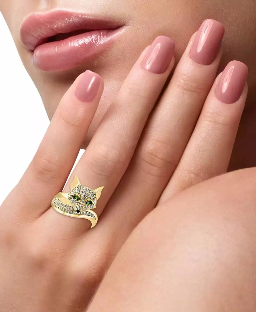 Effy EFFY® Diamond (3/8 ct. t.w.) & Tsavorite Accent Fox Ring in 14k Gold 2