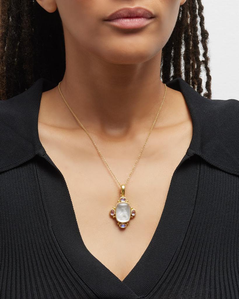 Elizabeth Locke 19K Rock Crystal Seated Whippet Cabochon Moonstone Pendant, 32x27mm