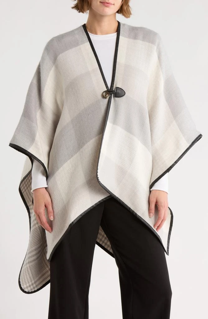 Nordstrom Faux Leather Trim Check Ruana