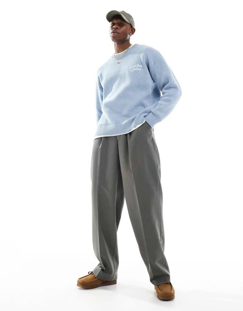 Only & Sons ONLY & SONS relaxed fit jumper with embroidery in light blue 2