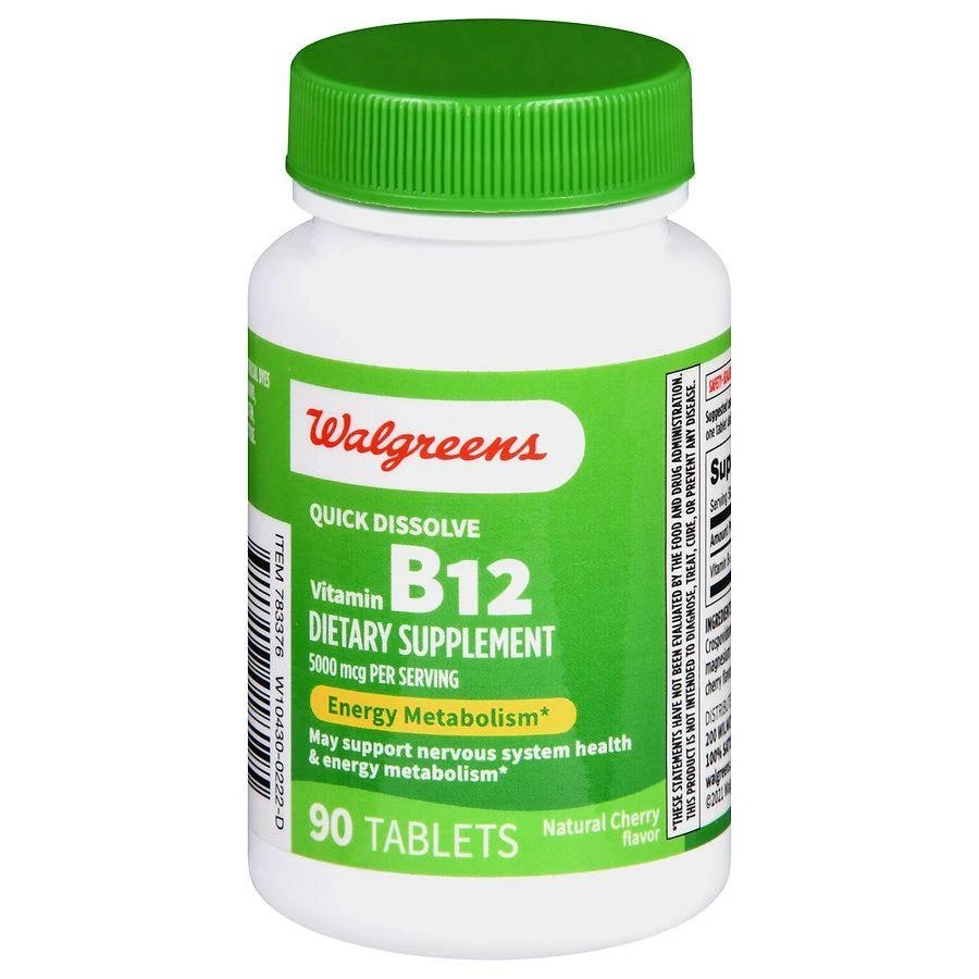 Walgreens Quick Dissolve Vitamin B12 5000 mcg Tablets (90 days) Natural Cherry 1