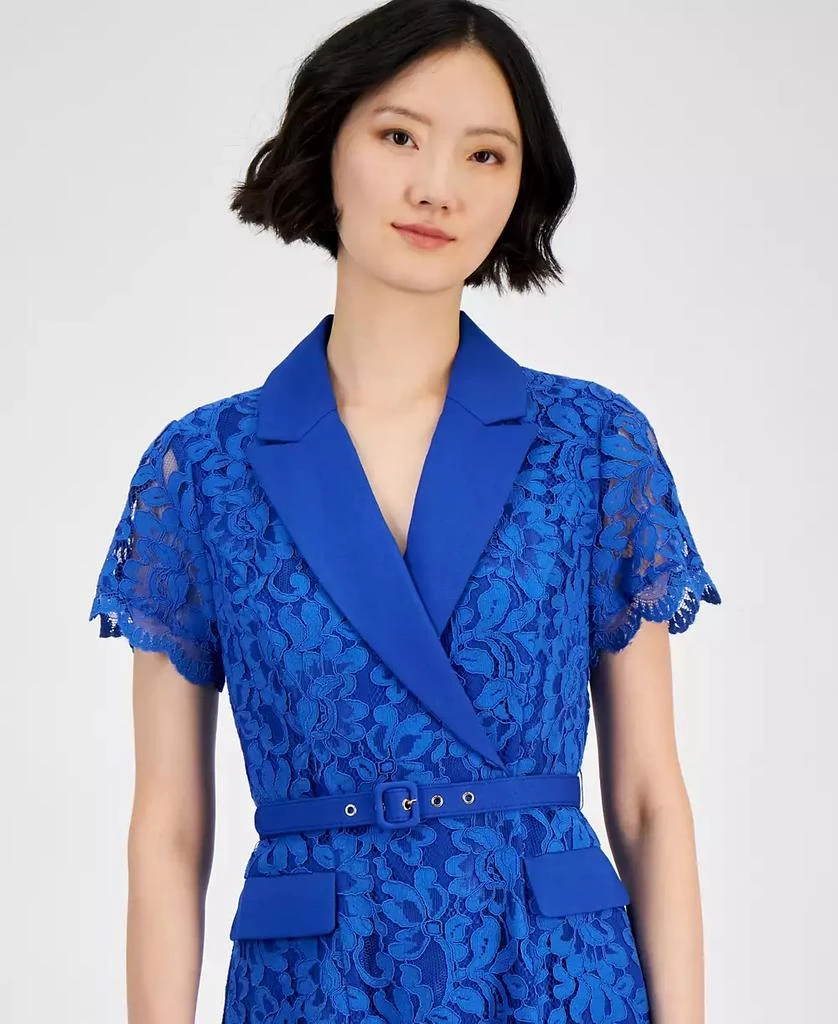 Tahari Tahari Petite Notch-Lapel Belted A-Line Lace Dress 4