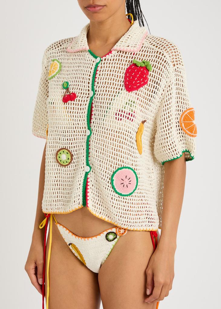LESLIE AMON Tutti Frutti appliqué open-knit shirt