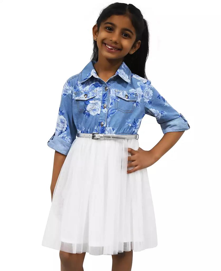 Pink & Violet Toddler & Little Girls Floral-Print Denim Tutu Dress