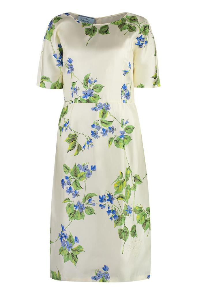 【プラダ・PRADA】Printed twill dress Prada Printed Silk Twill Mini-Dress in Gray | Lyst