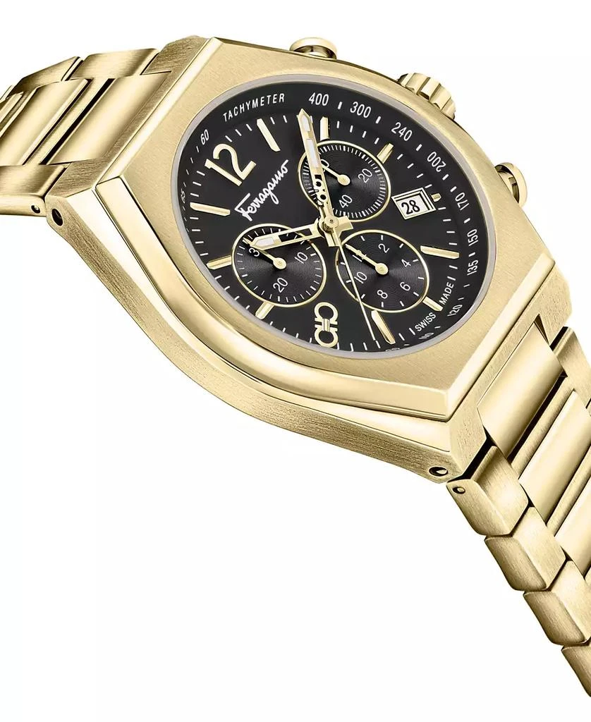 Salvatore Ferragamo Salvatore Men's Swiss Chronograph Tonneau Gold Ion Plated Stainless Steel Bracelet Watch 42mm 3