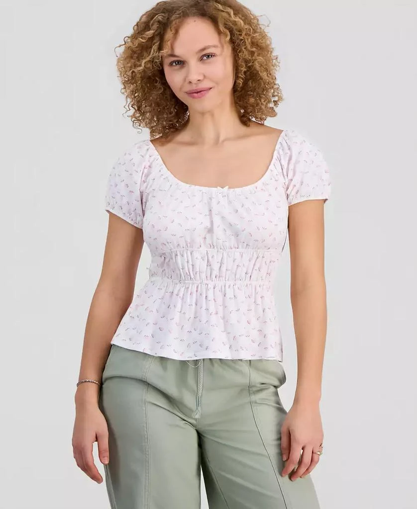 Hippie Rose Juniors
 Printed Puff-Sleeve Peplum Peasant Top