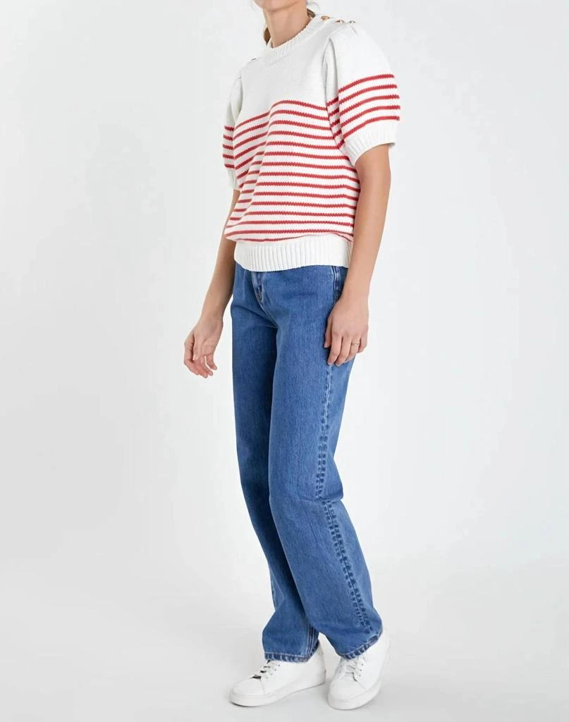 English Factory Stripe Puff Sleeve Sweater In Red Stripe 2
