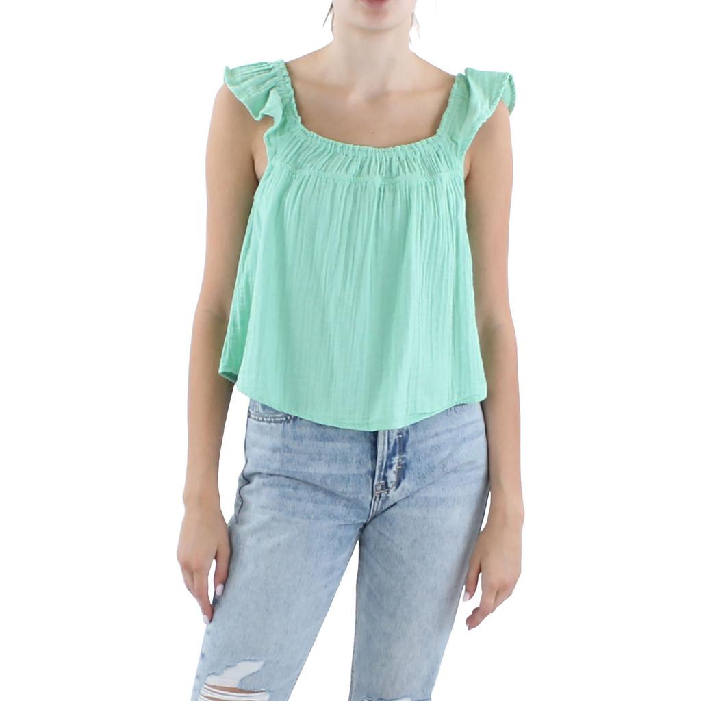 Derek Heart Juniors Womens Cotton Ruffle Strap Pullover Top