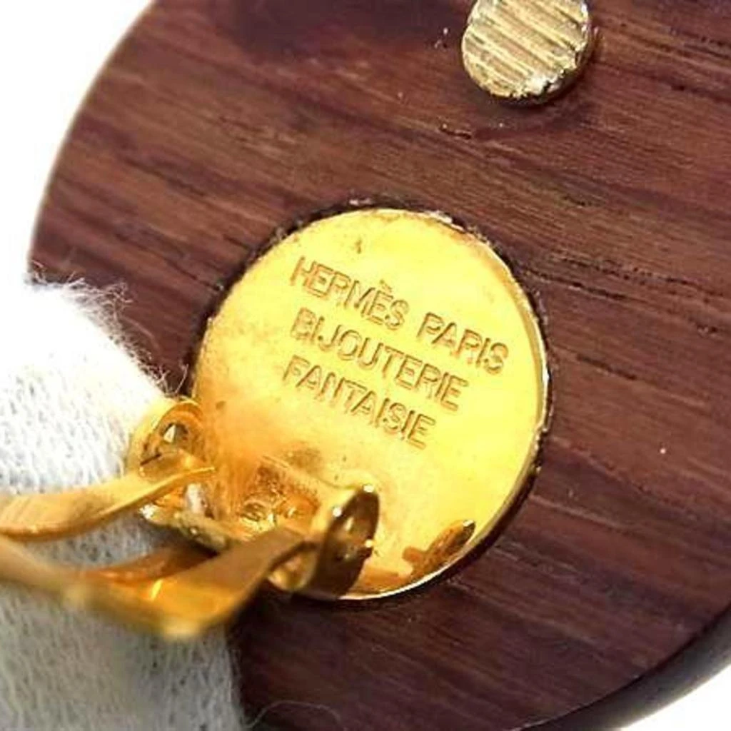 Hermes gold Metal Wood Clip Earrings (Pre-Owned) 2