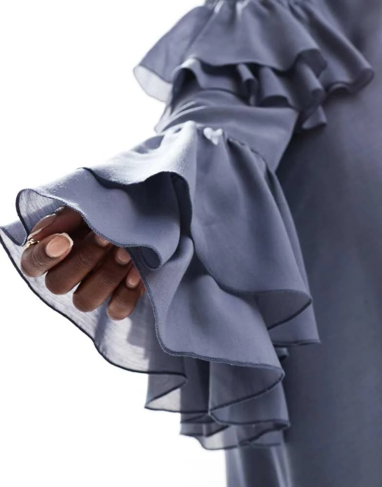 ASOS ASOS DESIGN Curve frill sleeve voile mini dress in in slate blue 3