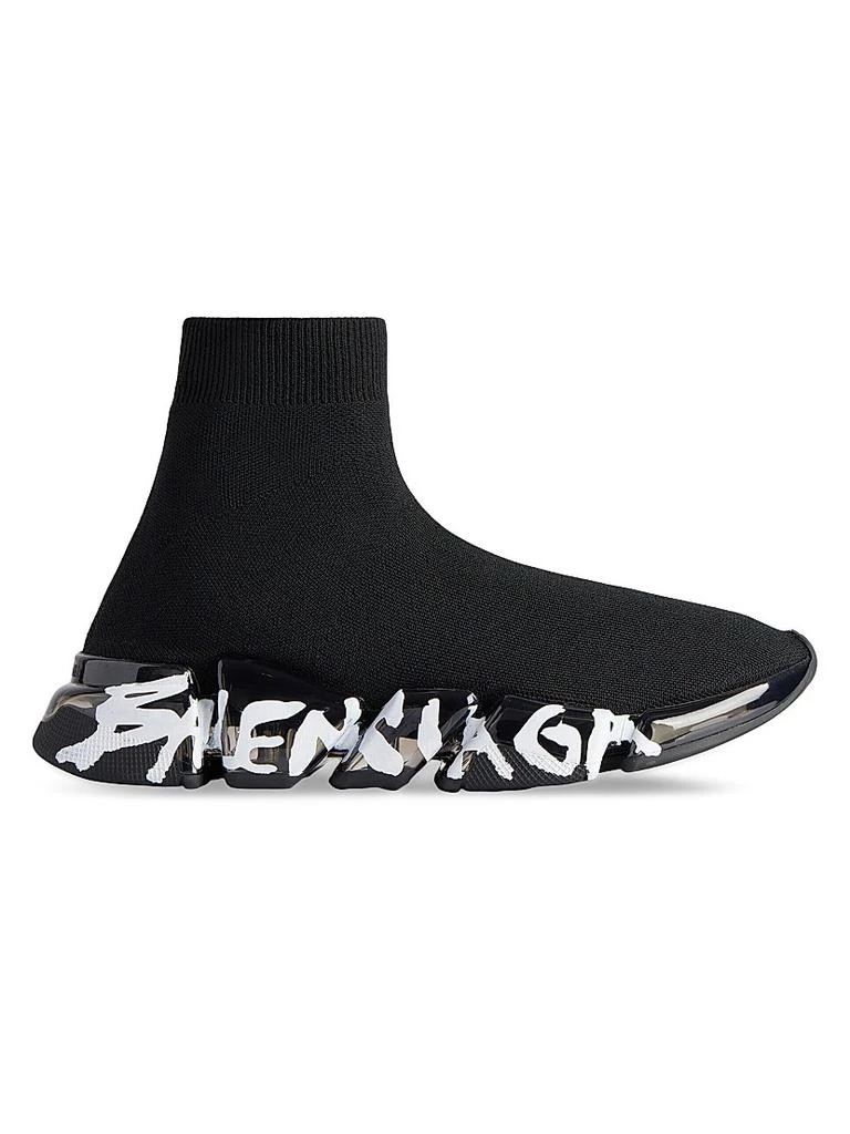 MEN\'S SPEED RECYCLED KNIT GRAFFITI SNEAKER IN BLACK/WHITE Balenciaga Speed 2.0 Graffiti Recycled Knit Black White  main image 3