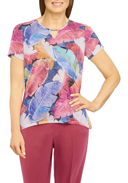 Alfred Dunner Dunner Womens Leaf Printed Top 1