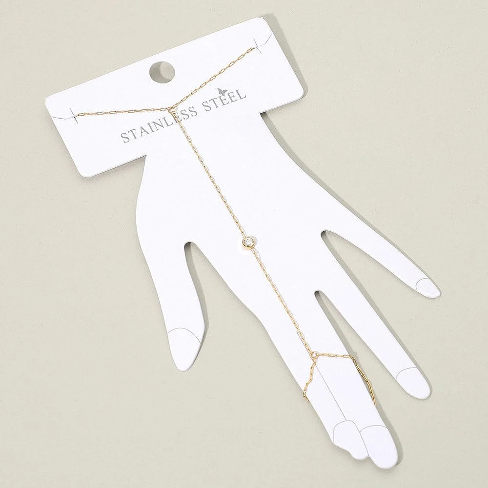 FASHNZFAB SECRET BOX_Stainless Steel Round Stone Bezel Accent Hand Chain Bracelet 2