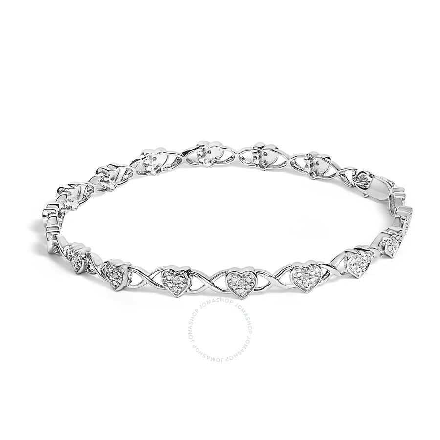 Haus Of Brilliance Haus of Brilliance .925 Sterling Silver Diamond Accent Heart Link Bracelet (I-J Color, I3 Clarity) - 7.25"