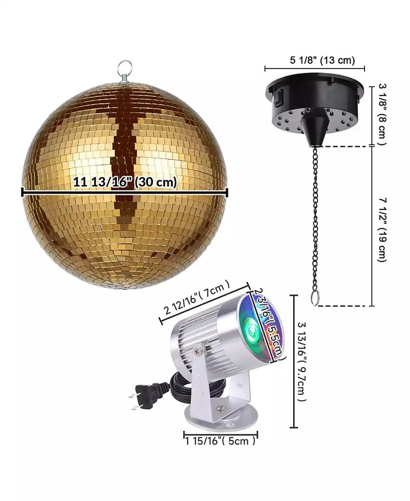 Yescom 12" Disco Mirror Ball RGB Spotlight Rotating Motor Kit Party Events Club 5