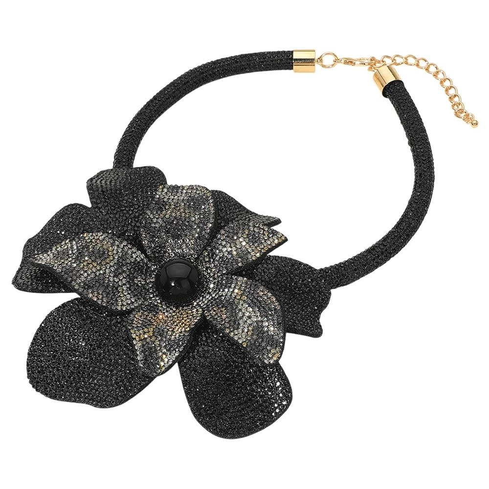 FASHNZFAB Pearl Centered Bling Studded Oversized Flower Pointed Necklace 2