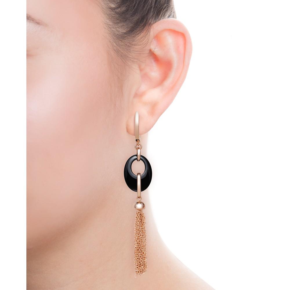 Macy's Black Onyx 20x15mm Dangle Earrings in Rose Gold over Silver