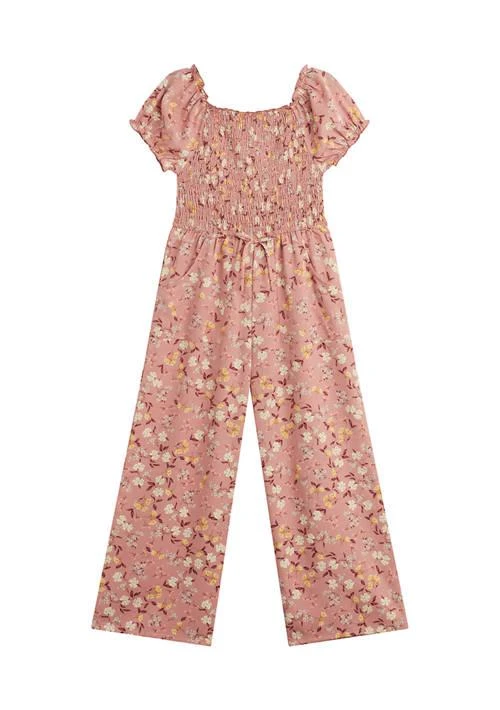 Amy Byer Byer Girls 7 16 Smocked Floral Printed Jumpsuit 1