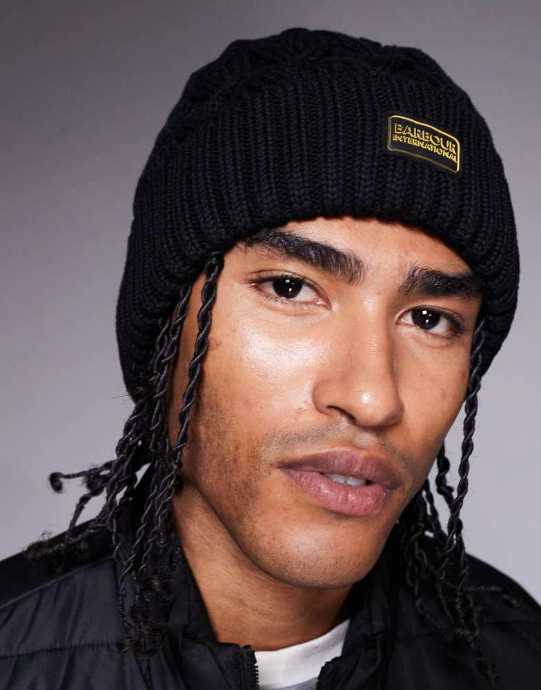 Barbour Barbour International drift cable beanie hat in black/shadow 2