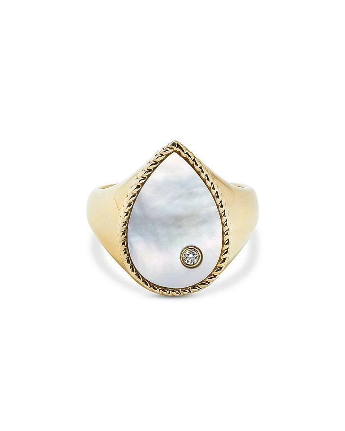 Yvonne Léon 9K Yellow Gold Diamond
Mother of Pearl Pear Signet Ring