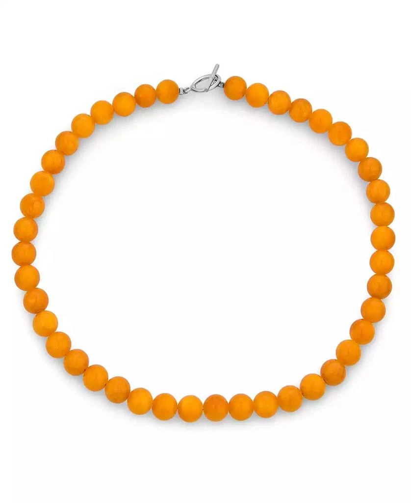 Bling Jewelry Plain Simple Smooth Classic Yellow Orange Created Synthetic Jade Round 10MM Bead Strand Necklace Silver Plated Toggle Clasp