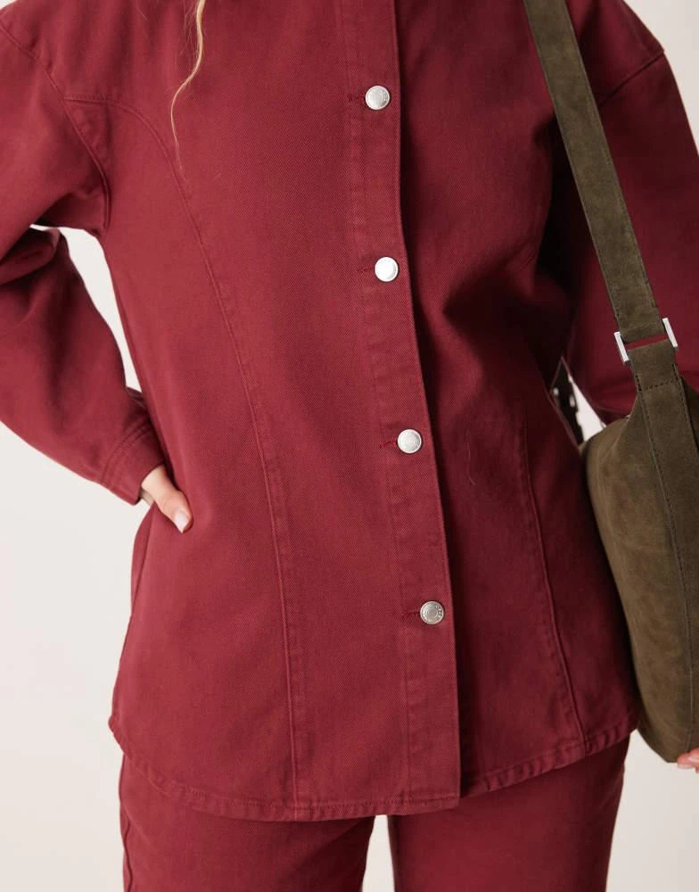 ASOS ASOS DESIGN cinch waist denim shirt in pomegranate 4