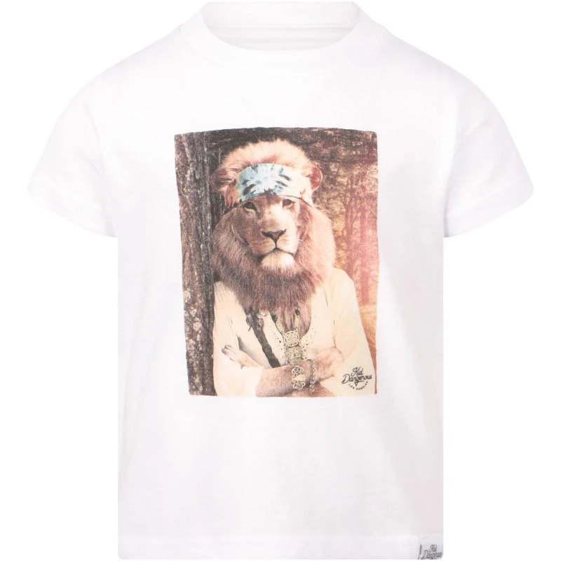 Kid Dangerous Lion print t shirt in white 1