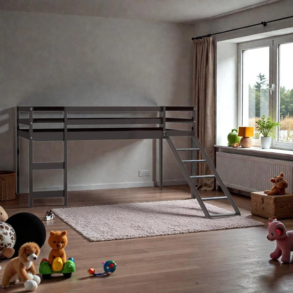 Hivvago Compact Twin Loft Bed in Wood with Stable Design and Slide Feature