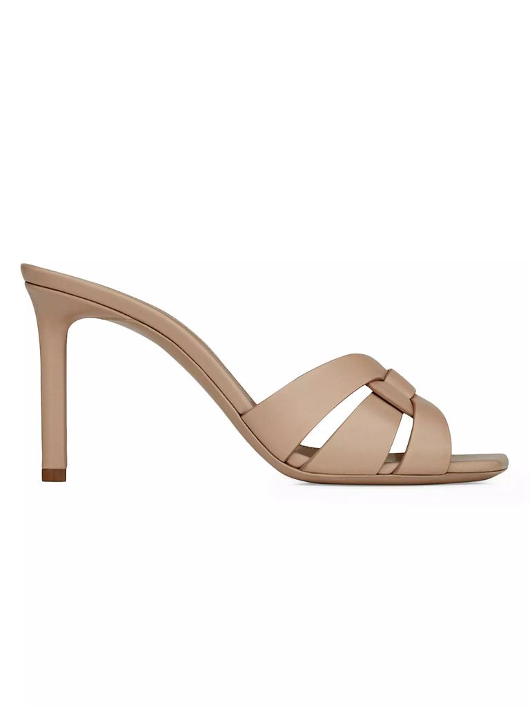 Yves Saint Laurent Tribute Woven Leather Mule Sandals BEIGE