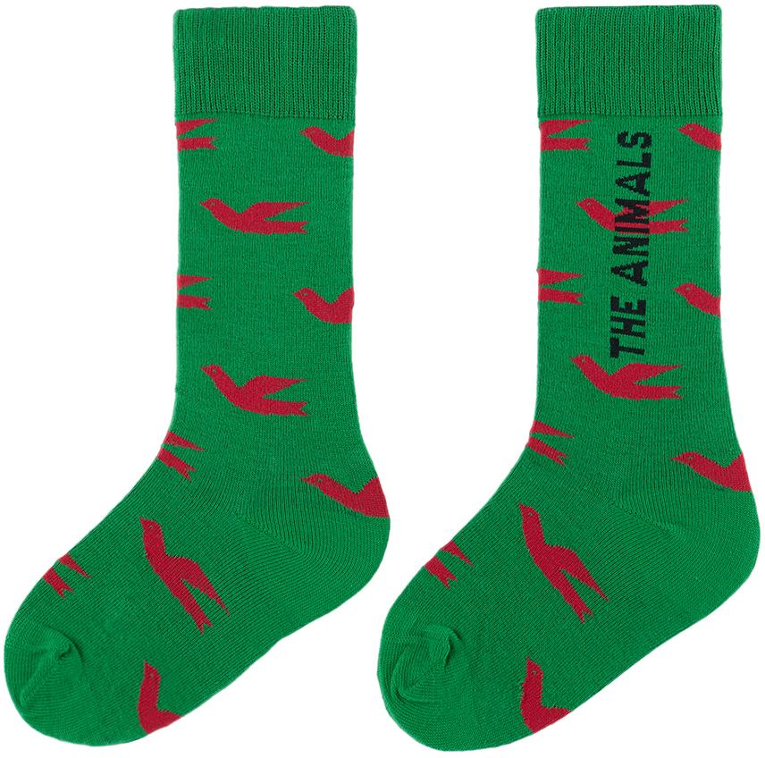 The Animals Observatory Kids Green 'Birds Green Worm' Socks