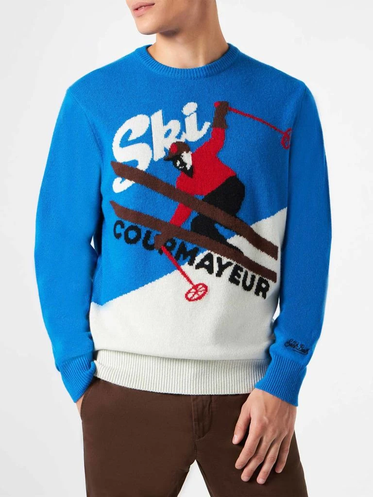 Mc2 Saint Barth Man Bluette And White Sweater With Courmayeur Postcard 1
