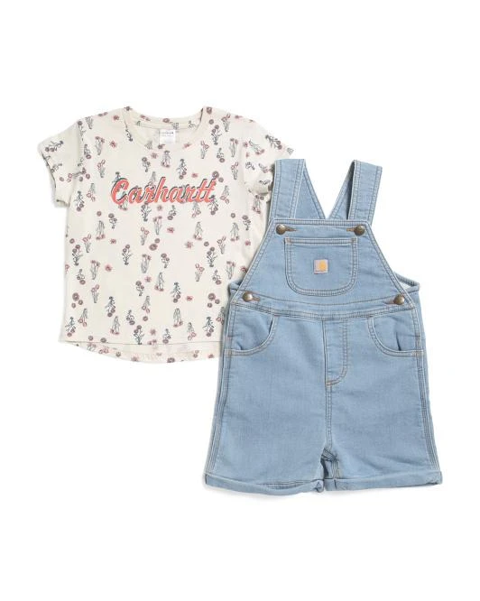Carhartt Toddler Girls 2pc Floral Tee And Denim Shortalls Set