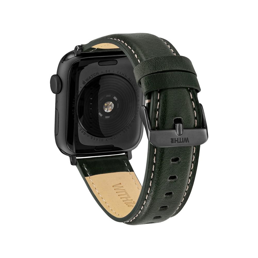 WITHit Dark Green Smooth Leather Strap with Contrast Stitching and Gunmetal Gray Stainless Steel Lugs for 42mm, 44mm, 45mm, Ultra 49mm Apple Watch