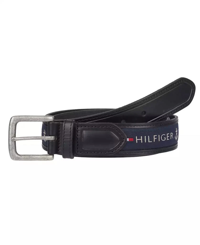 Tommy Hilfiger Men's Tri-Color Ribbon Inlay Leather Belt 1