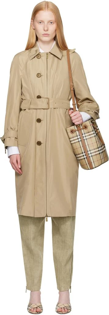 Burberry Beige Single Breasted Silk Trench Coat 1