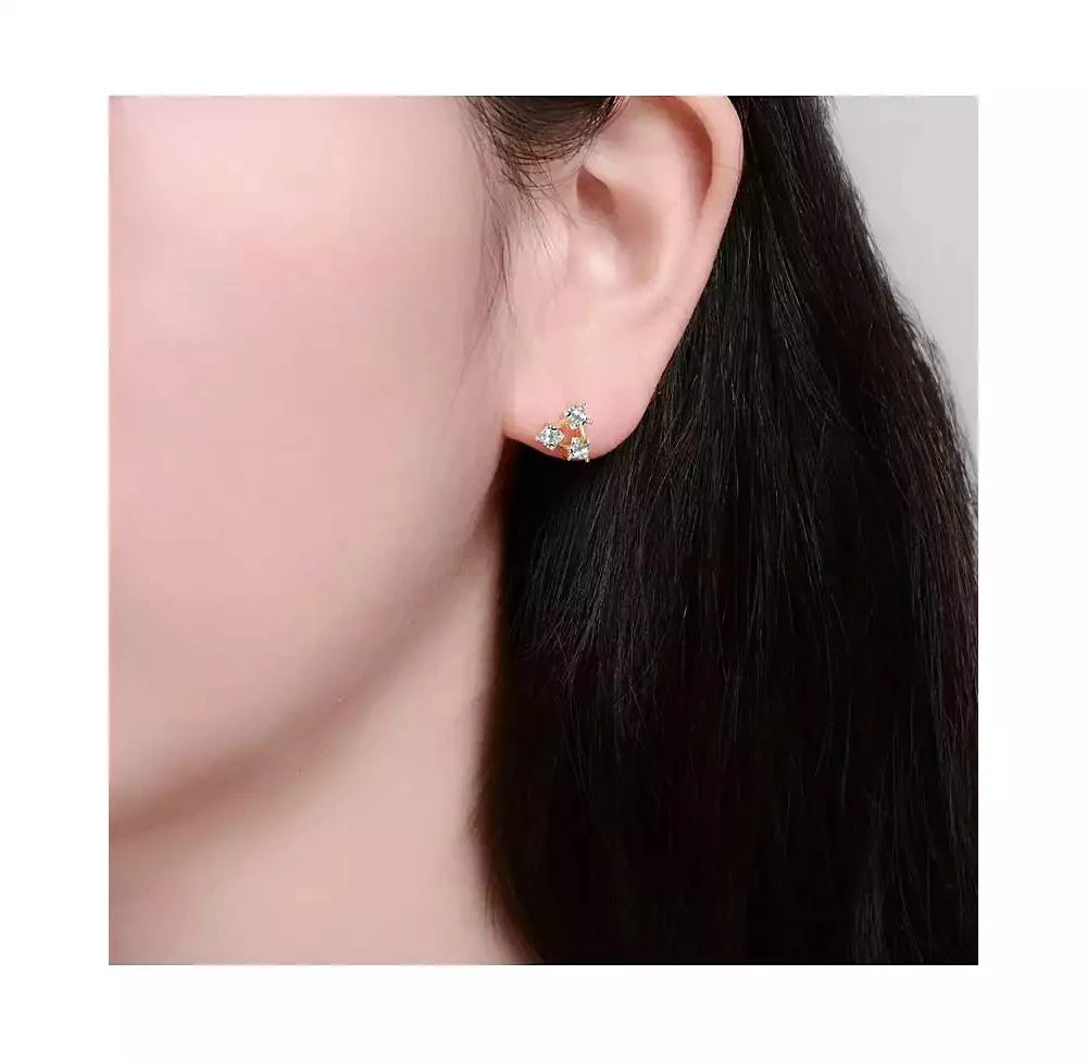 Rachel Glauber Brilliant Square CZ Triangle Earrings in 14K Gold Plated 2