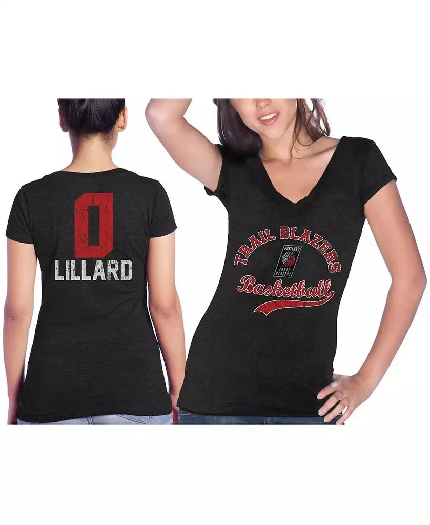 Majestic Women's Threads Damian Lillard Black Portland Trail Blazers Name & Number Tri-Blend V-Neck T-shirt 2