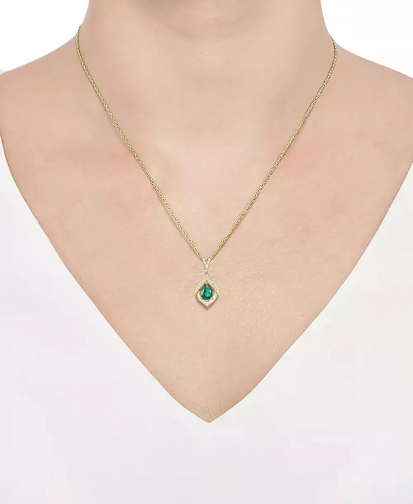 Macy's Lab-Grown Emerald & Lab-Grown White Sapphire 18" Pendant Necklace in 14k Gold-Plated Sterling Silver 2