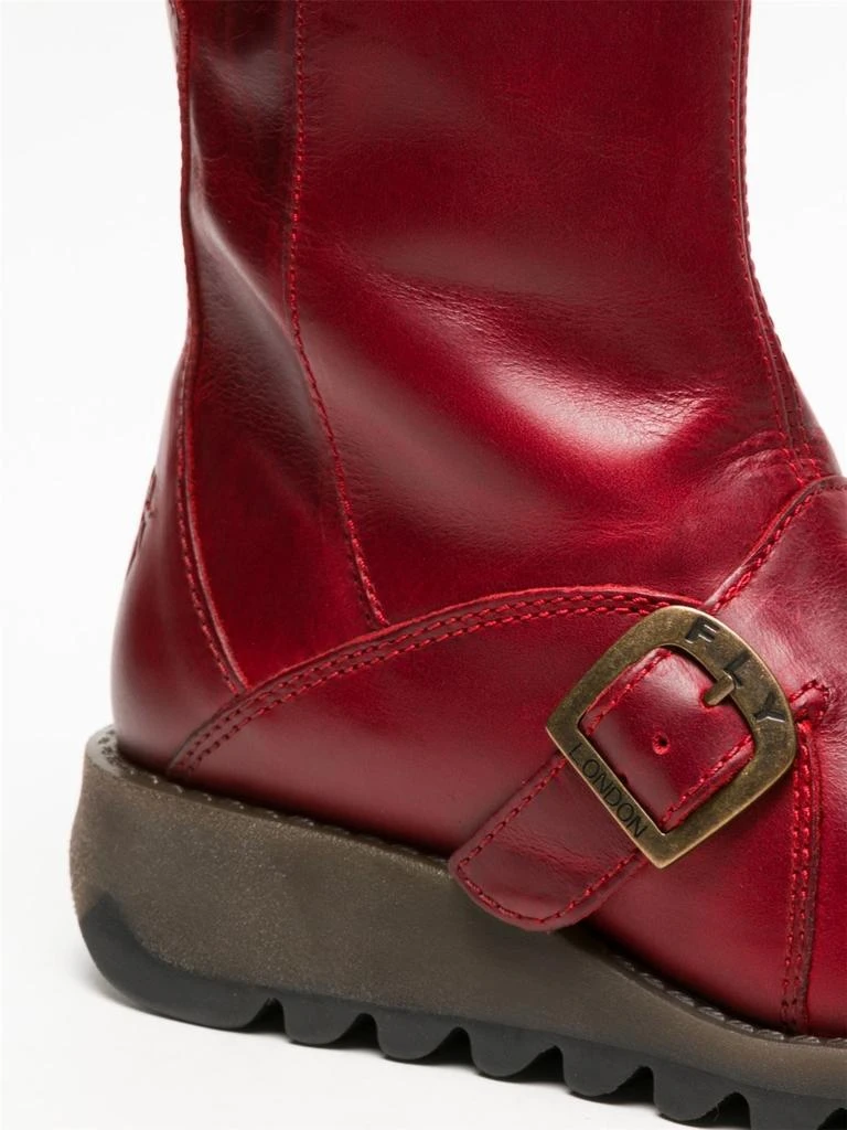 FLY London Fly London Womens Red MES 2 Wedge Heel Buckle Mid-Calf Leather Zip Platform Boots 5