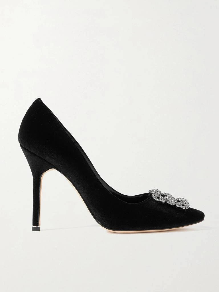 Manolo Blahnik Hangisi 105 带缀饰天鹅绒高跟鞋  - IT34 1