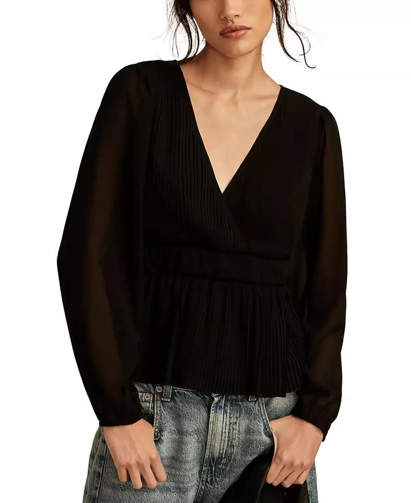 Lucky Brand Women's Long-Sleeve Pleated V-Neck Top 1