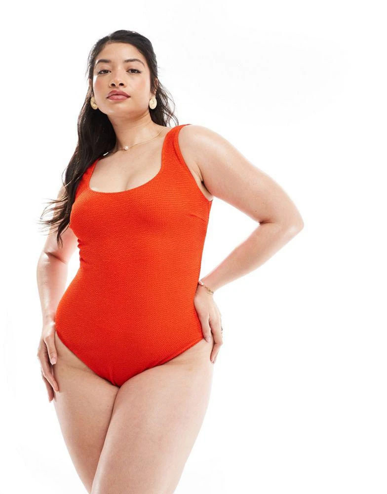 ASOS ASOS DESIGN Curve crinkle scoop low back swimsuit in tomato red 1