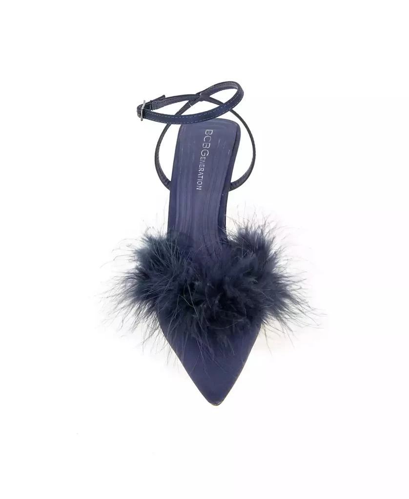 BCBG Women's Iliana Ankle Strap Feather Detail Pumps 6