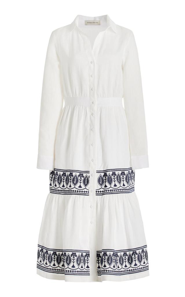 Andres Otalora Andres Otalora - Exclusive Mirana Embroidered Linen Midi Dress - White - US 4 - Moda Operandi