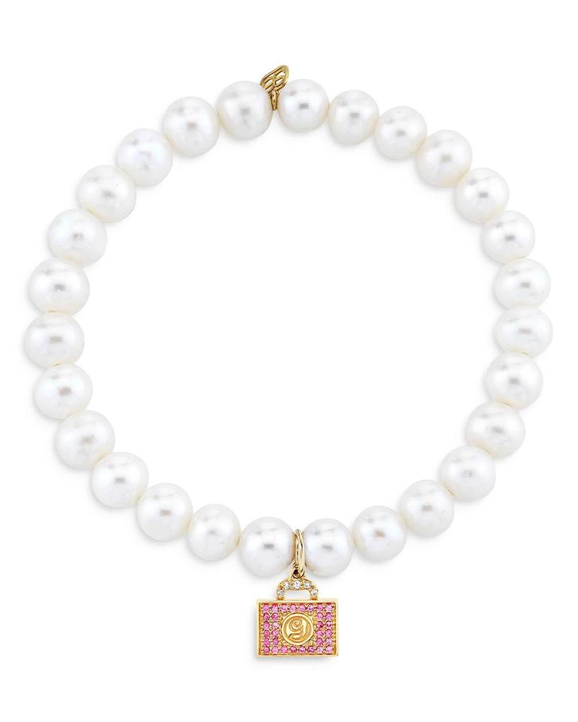 Sydney Evan Wicked x Sydney Evan 14K Yellow Gold Glinda Pink Sapphire Luggage Charm Freshwater Pearl Bracelet 2