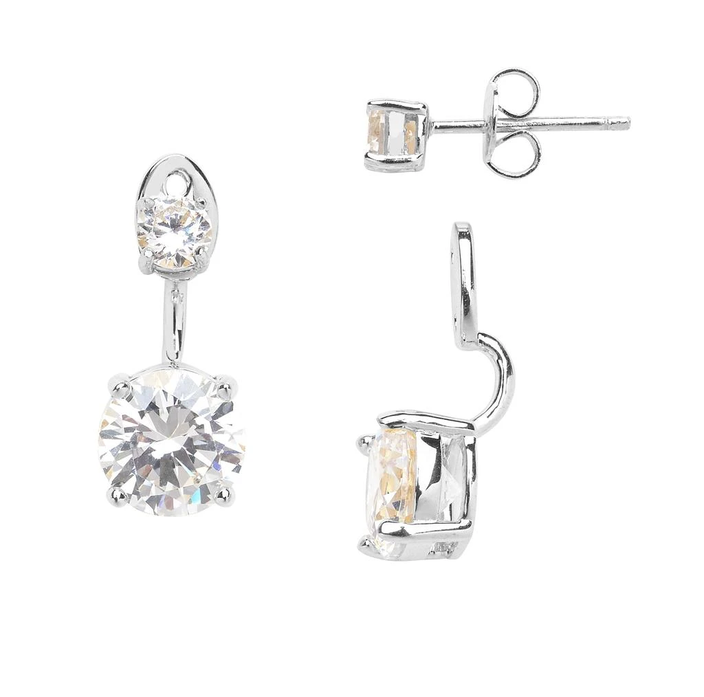 Sterling Forever Brilliant CZ Stud Jacket Earrings-Silver 2