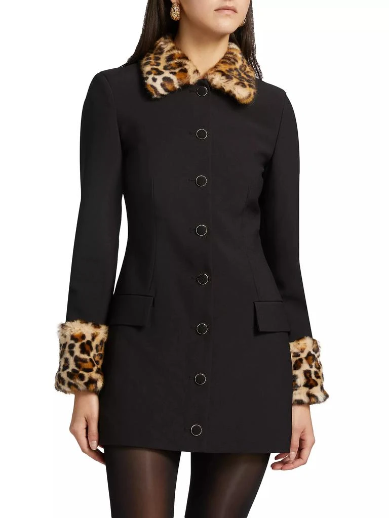 Ronny Kobo Lena Leopard Faux Fur-Trimmed Minidress 3