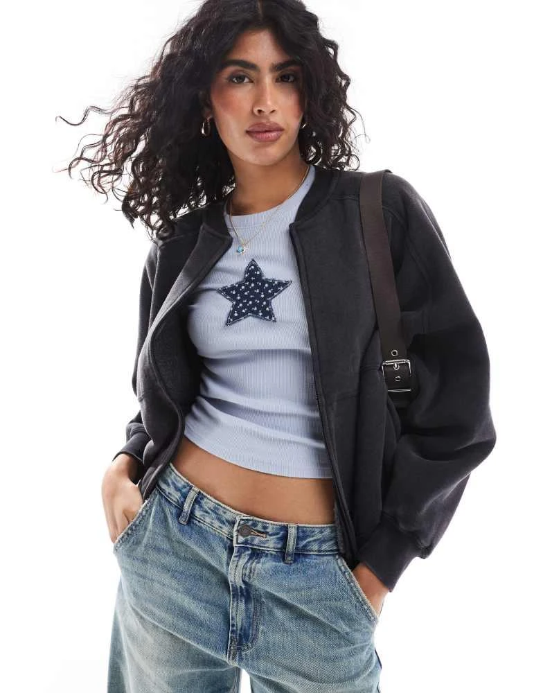 Cotton:On Cotton On lounge zip through fleece in washed black 2