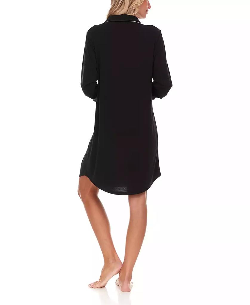 Flora Nikrooz Women's Deborah Long Sleeve Notch Knit Sleepshirt Nightgown
